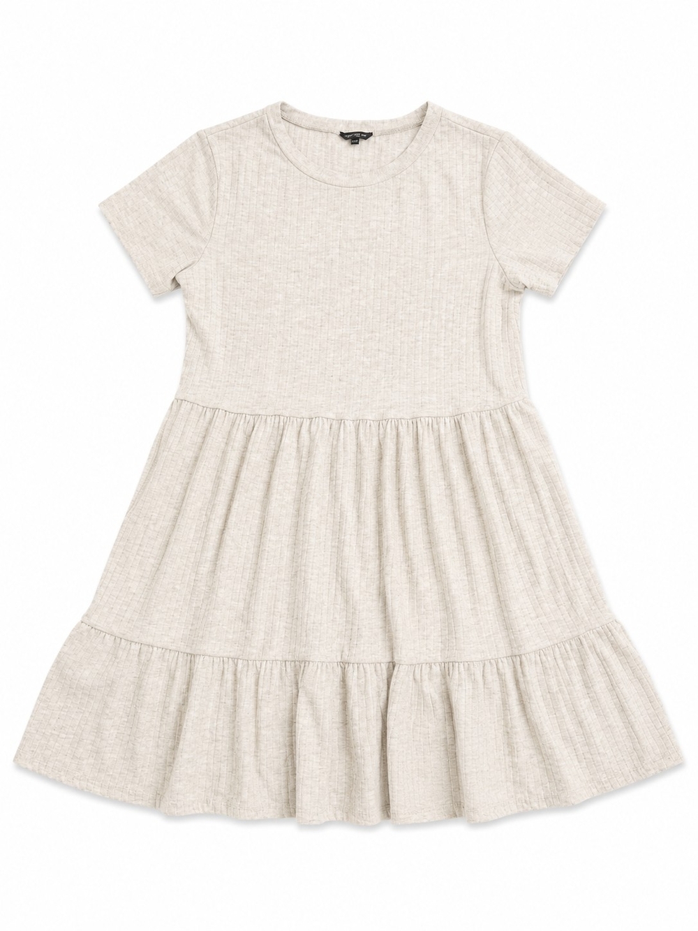 Lily Rose Neutral Tiered Short Sleeve Dress in Light Beige